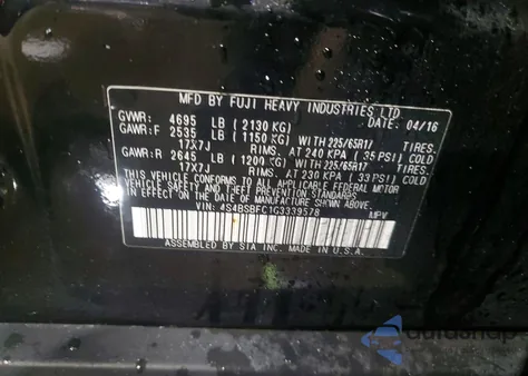 2016 Subaru Outback 2.5I Premium from USA, damaged, VIN 4S4BSBFC1G3339578